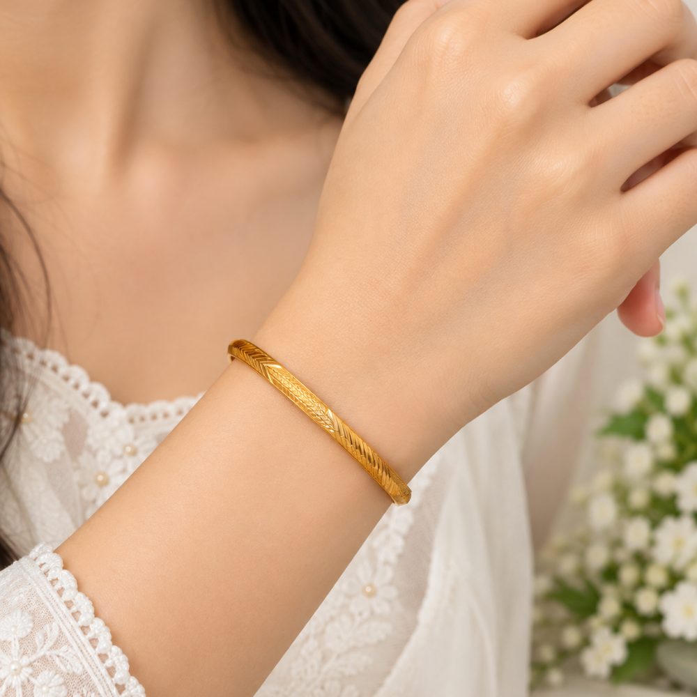 Gold Chevron Pattern Bangle Diamond Cut Engraved Texture with Polished Finish for Weddings and Daily Wear - 4 Pcs Set - Image 2