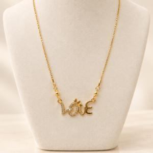 Gold Tone “LOVE” Crystal Pendant Necklace for Women