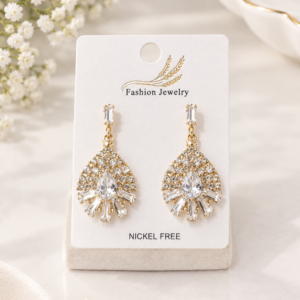 Luxury Crystal Drop Earrings for Women Gold Tone Rhinestone Jewelry
