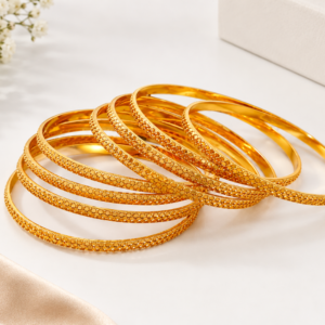 Premium Look Gold Tone Textured Bangles Set for Women Elegant Patterned Churi for Any Occasion - 8 Pcs Set