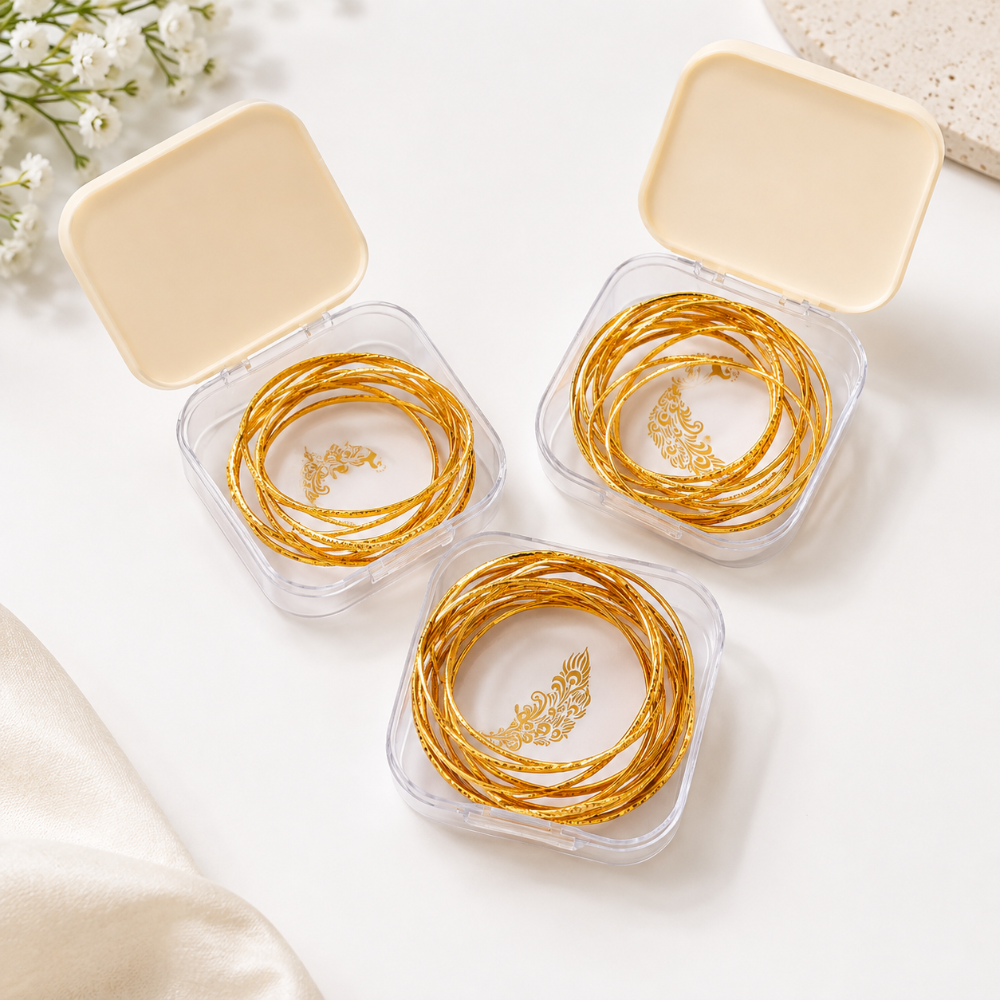 Premium Look Gold Tone Textured Bangles Set for Women Elegant Patterned Churi for Any Occasion - 8 Pcs Set - Image 3
