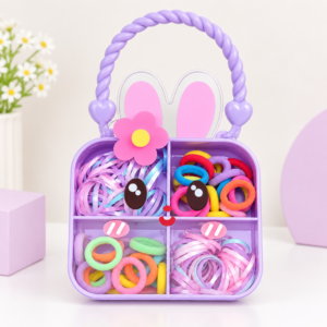 Baby Girl Hair Styling Kit Colorful Hair Bands, Rubber Ties & Cute Hair Accessories with Storage Box