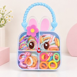 Baby Girl Hair Styling Kit Colorful Hair Bands, Rubber Ties & Cute Hair Accessories with Storage Box