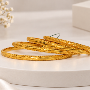 Diamond Cut Gold Tone Bangle – Textured Traditional Design - 4 Pcs Set