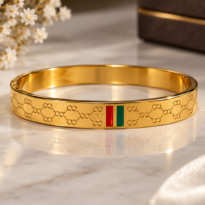 Gucci Men’s Premium Stainless Steel Bracelet Round Engraved Design with Italian Tricolor Accent