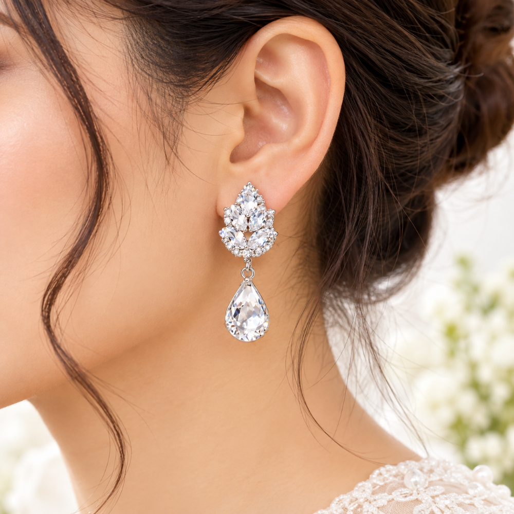 Elegant Crystal Teardrop Dangle Earrings for Women, Sparkling Rhinestone Drop Statement Earrings, Nickel-Free - Image 2