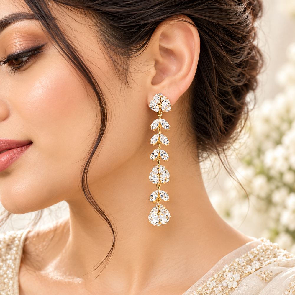 Gold Tone Crystal Cascade Drop Earrings for Women Elegant Rhinestone Jewelry - Image 2