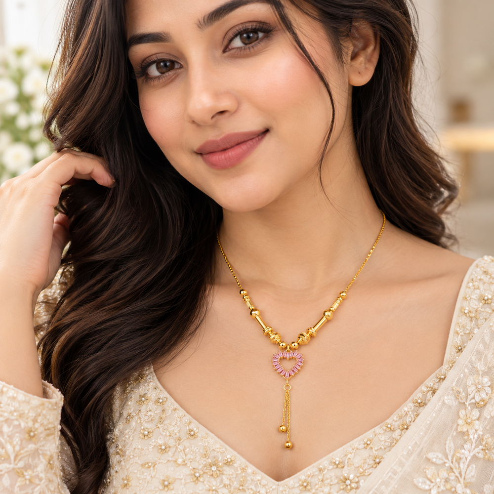 Pink Crystal Heart Drop Necklace for Women – Gold Tone Elegant Pendant Jewelry - Image 2
