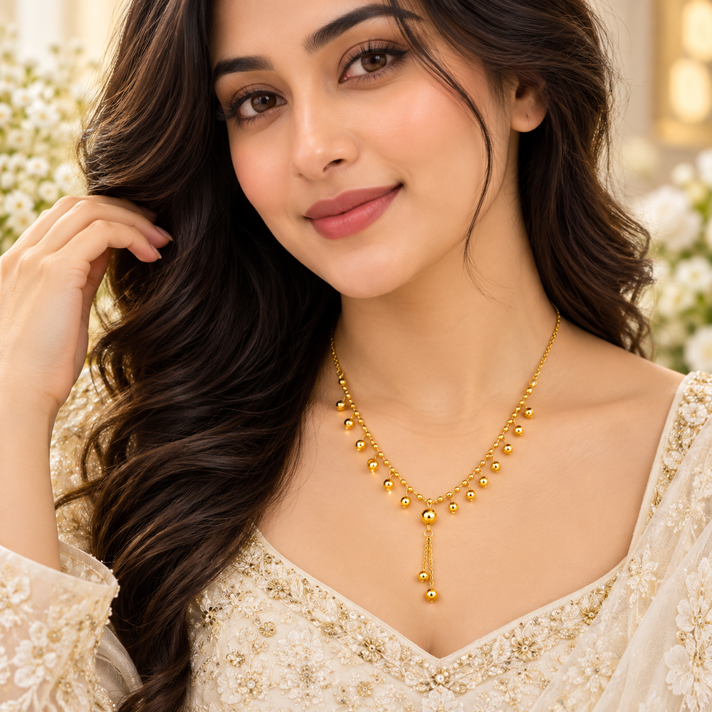Gold Tone Beaded Drop Necklace for Women – Elegant Layered Chain Statement Jewelry - Image 2